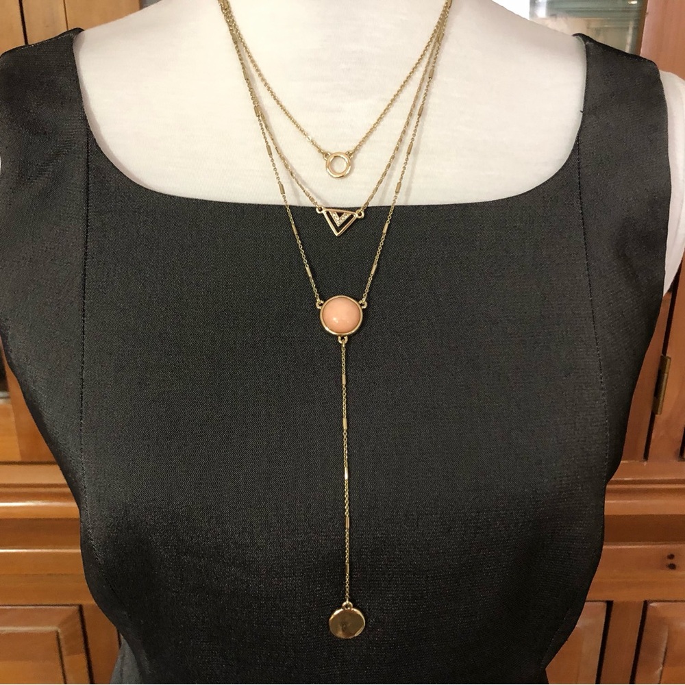 Like New Danielle Nicole Gold Layered Y-Necklace with Peach Stone Pendant